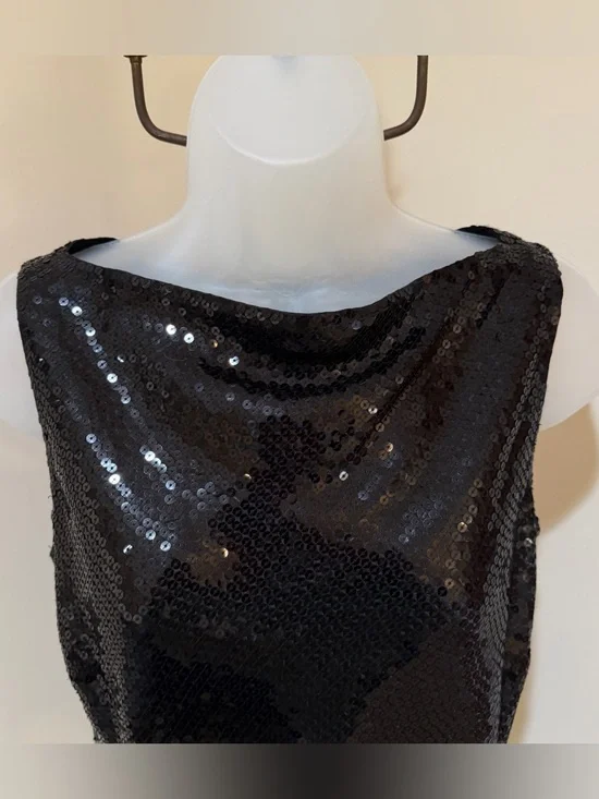 NEW BEAUTIFUL ANN TAYLOR BLACK SEQUIN BOAT NECKLINE SLEEVELESS TOP SIZE 0 - Picture 12 of 16